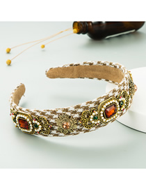 Fashion Khaki Knitted Fabric Crown Diamond Flower Pearl Headband
