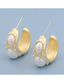 Fashion Gold Color Imitation Pearl Bump Texture Semicircular Geometric Alloy Earrings