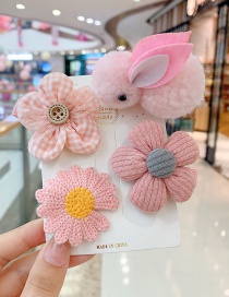 Fashion 4-piece Set Of Pink Bunny And Pink Flowers Flower Love Rabbit Plaid Geometric Shape Childrens Hairpin