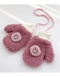 Fashion Smiley Face [dark Pink] 2-10 Years Old Plush Smiley Face Hanging Neck Plush Eyes Children Gloves