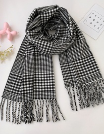 Fashion Black And White Small Grid Fleece Over 2 Years Old Check Cashmere Fringed Children Scarf