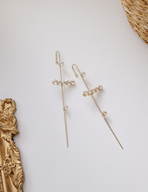 Fashion Rhinestone Arc Type (single) Micro-inlaid Zircon Pearl Earrings With Diagonal Lines