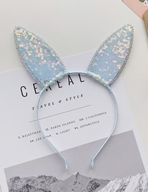 Fashion Blue Bunny Ears Crystal Sequined Animal Ears Hair Band