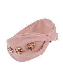 Fashion Pink Fabric Diamond-studded And Knotted Water Drop Headband