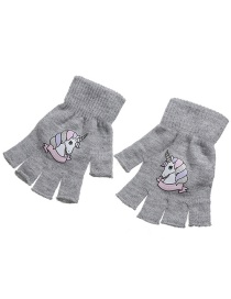 Fashion Light Grey Unicorn Kids Knitted Open Toe Gloves