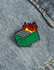 Fashion Green Trash Can Alloy Brooch With Dripping Oil On Fire