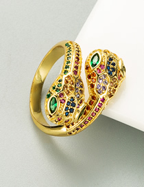 Fashion Color Snake Shape Micro Inlaid Zircon Copper Plated Real Gold Open Ring