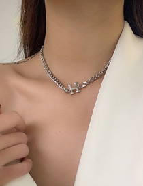 Fashion Silver Color Thick Chain Letter Steel Titanium Necklace