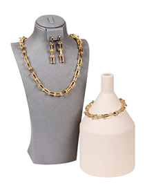 Fashion A Gold Color Suit U-shaped Stitching Thick Chain Necklace Set Bracelet And Earrings