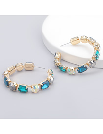 Fashion Blue Color Alloy Inlaid Square Glass Diamond Circle Earrings