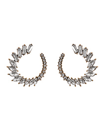 Fashion White Alloy Diamond Semicircle Earrings
