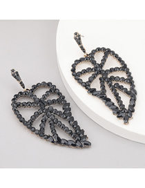 Fashion Black Alloy Diamond Leaf Cutout Earrings