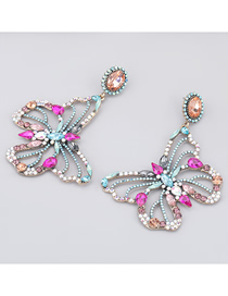 Fashion Rose Red Alloy Diamond Butterfly Hollow Earrings
