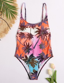Fashion Orange Flower Print Open Back One-piece Swimsuit