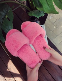 Fashion Watermelon Red One-word Plush Flat Round Slippers