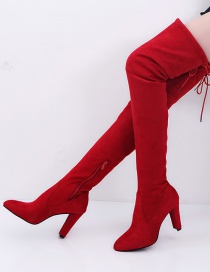 Fashion Red Over The Knee Lace-up Side Zip Pointed Toe Boots