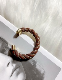 Fashion Brown Leather And Metal Winding Geometric Open Bracelet