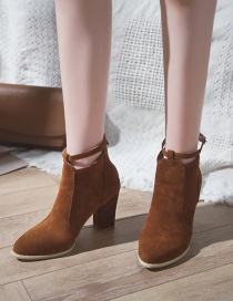 Fashion Brown Pointed Suede High Heel Zip Martin Boots