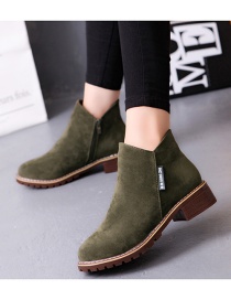 Fashion Green Frosted Low Heel Non-slip Side Zip Short Boots