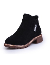 Fashion Black Frosted Low Heel Non-slip Side Zip Short Boots