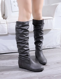 Fashion Gray Round Toe Non-slip Inner Heightening Flat Pleated Boots