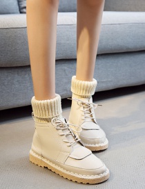 Fashion Beige Round Toe Flat-bottomed Non-slip Lace-up Warm Wool Booties