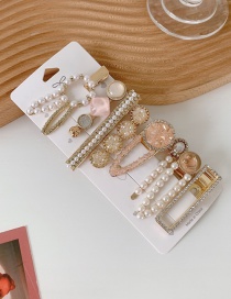 Fashion Pink Card Set Pearl And Diamond Resin Alloy Geometric Hairpin Set