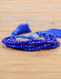 Fashion Tassel Blue Rice Beads Crystal Beaded Hand-woven Eye Rivet Bracelet