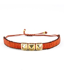 Fashion Rivet Orange Leopard Pattern Diamond Rice Beads Handmade Beaded Braided Bracelet