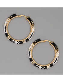 Fashion Black Geometric Rice Beads Hand-woven Round Earrings