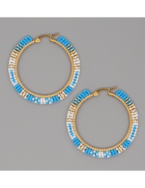 Fashion Blue Geometric Rice Beads Hand-woven Round Earrings