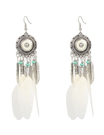 Fashion White Alloy Feather Round Tassel Earrings