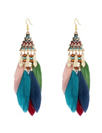 Fashion Color Mixing Triangle Feather Long Tassel Alloy Earrings