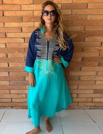 Fashion Zhangqing With Blue Loose Long Skirt Embroidered Loose Dress Long Skirt Blouse
