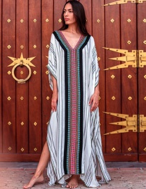 Fashion Stripe Striped Slit V-neck Swimsuit Coverall Sun Protection Suit