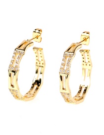 Fashion Golden C-shaped Bamboo And Diamond Hollow Large Circle Earrings