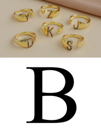 Fashion B 26 Letters Open Ring With Copper Inlaid Zircon