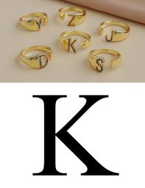 Fashion K 26 Letters Open Ring With Copper Inlaid Zircon