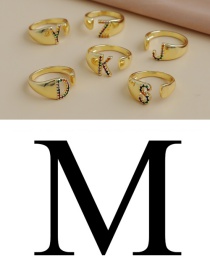 Fashion M 26 Letters Open Ring With Copper Inlaid Zircon