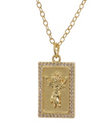 Fashion Golden Copper Inlaid Zircon Portrait Square Necklace