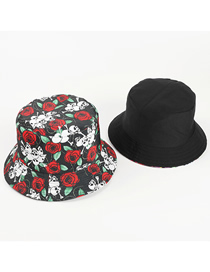 Fashion Black Double-sided Printed Fisherman Hat With Rose Skull