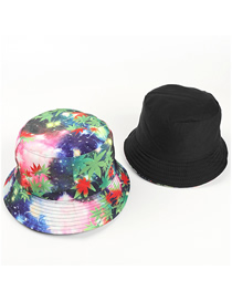 Fashion Color (back Black) Starry Sky Graffiti Hemp Leaf Print Double-sided Fisherman Hat