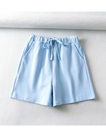 Fashion Lake Blue Lace-up Elastic Waist Straight Shorts