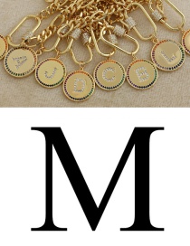 Fashion M 26 Letters Thick Chain Necklace With Copper And Zircon