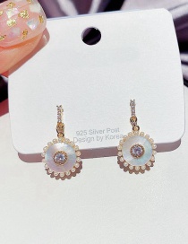Fashion Golden Natural Shell Circle Earrings With Diamond Rice Beads
