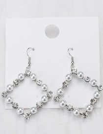 Fashion A Silver Pearl Geometric Digital Diamond Earrings