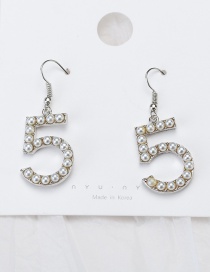 Fashion B Silver Pearl Geometric Digital Diamond Earrings