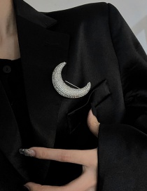 Fashion Silver Full Diamond Moon Brooch