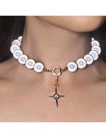 Collar De Perlas Reflectantes Y Diamantes Brillantes Con Cuentas Cruzadas