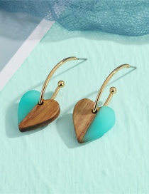 Fashion Blue Wood Heart Shaped Resin Earrings